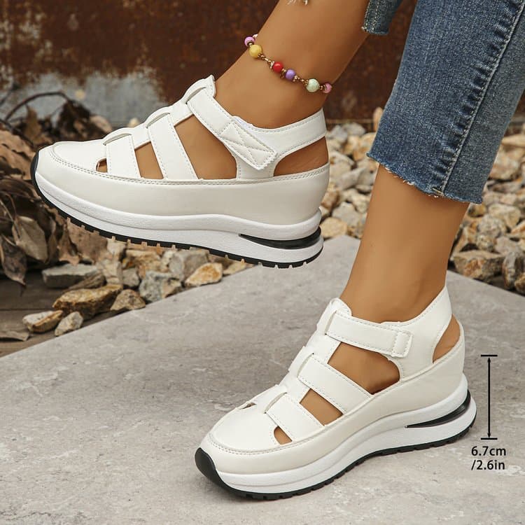 New Plus Size Sandals For Women, 2025 Autumn And Summer, Solid Color Hollow Out Thick Soled Velcro Casual Women's Shoes