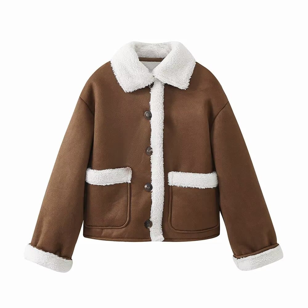 Women's Clothing autumn and winter new fashion patch pockets double sided fur jacket