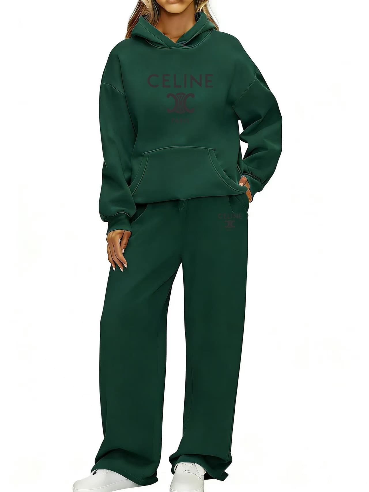 Ensemble de survêtement femme à capuche et pantalon de jogging, tenue décontractée, manches longues, style streetwear.