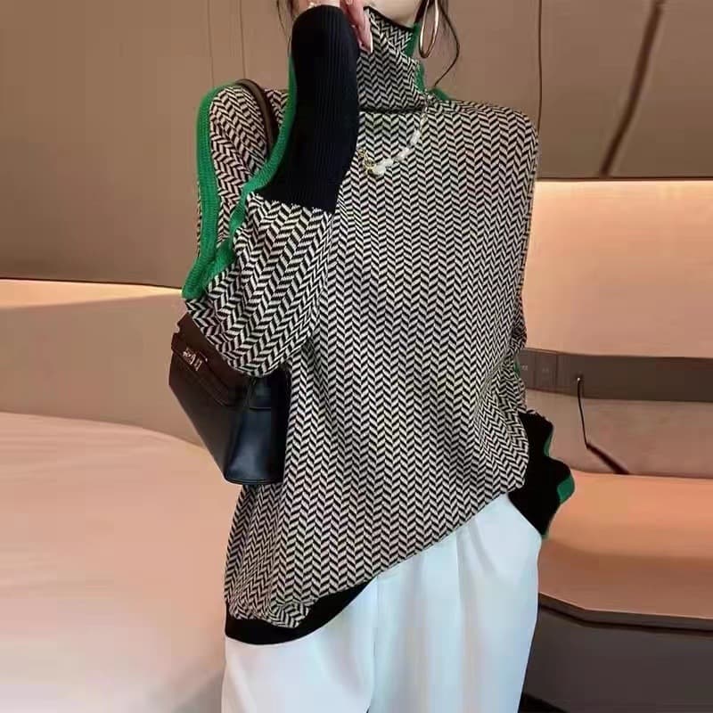 Women's Design Lazy Loose Color Sleeve Imitation Wool Turtleneck Sweater