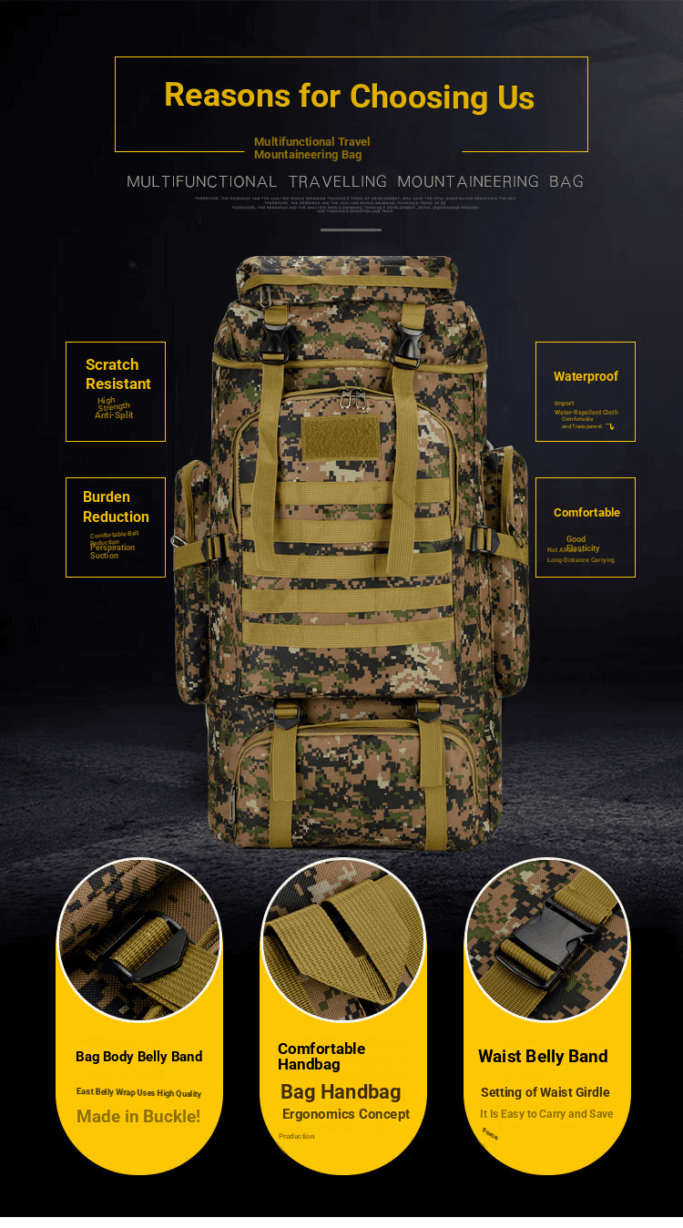 Multifunctional Waterproof Backpack Hiking Outdoor Bag Camping Hiking Bag Large Capacity Travel Backpack Camouflage Bag 80L