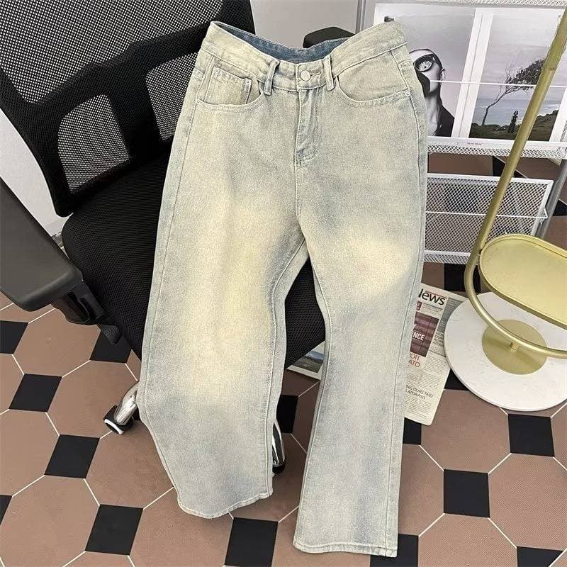 Men's Clothing Washed Yellow Mud Jeans Casual Student Men's Pants Spring And Autumn Retro Fashion Loose Distressed Beggar Pants