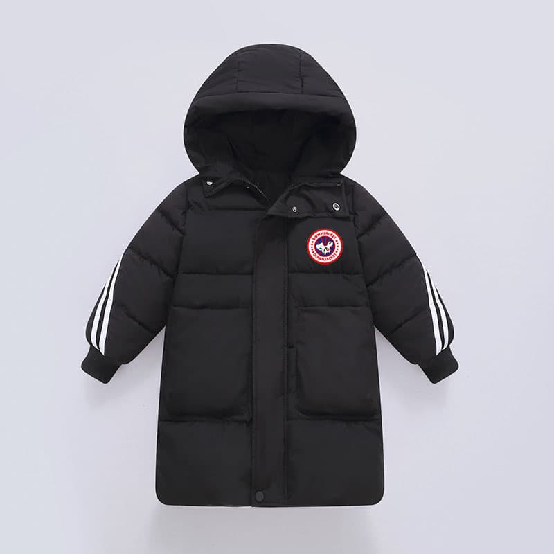Kids' China Map Puffer Coat - Long-Length Winter Jacket With Embroidered National Map, Unisex Thermal Outerwear