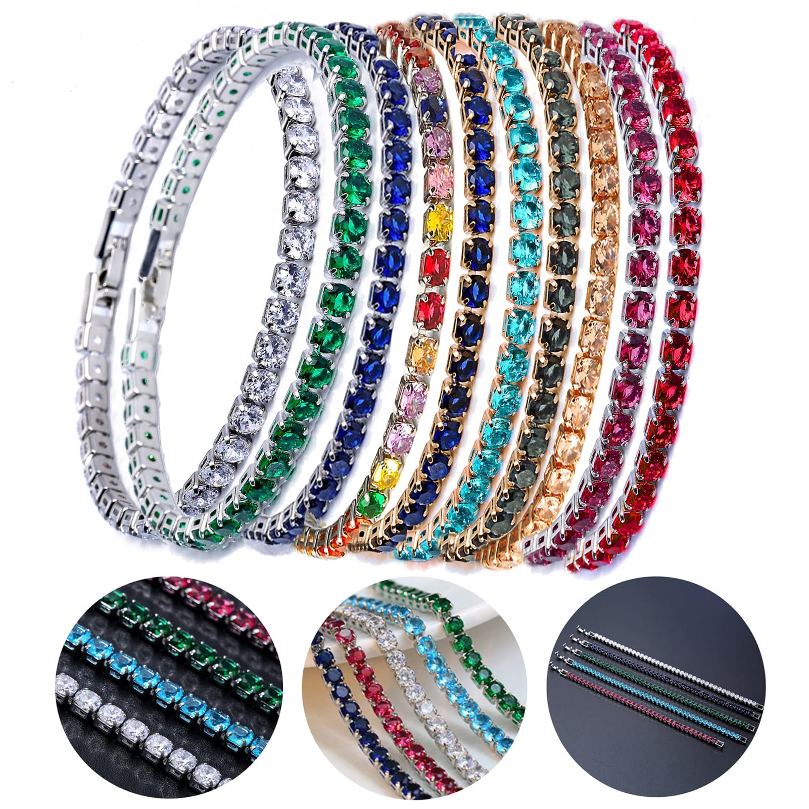 Yamaler Chic Bracelet Rhinestone Delicate Exquisite Multicolor Sparkling Dress-up Ravishing Tennis Bracelet Women Wrist Jewelry for Female