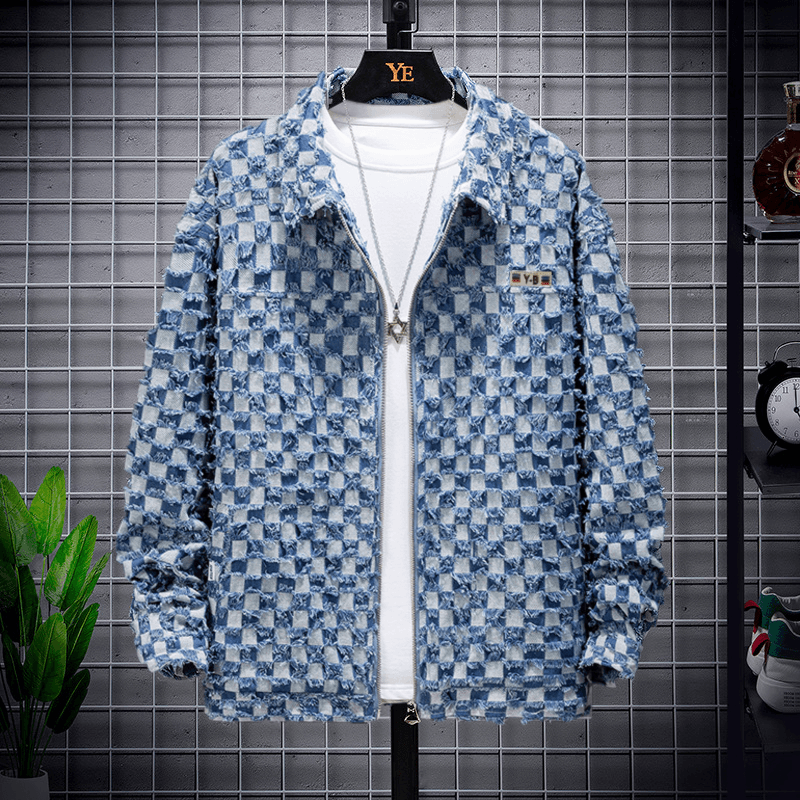 Cross border personalized fashion trendy brand jacquard denim jacket for men's loose fitting casual couples, youth jacket