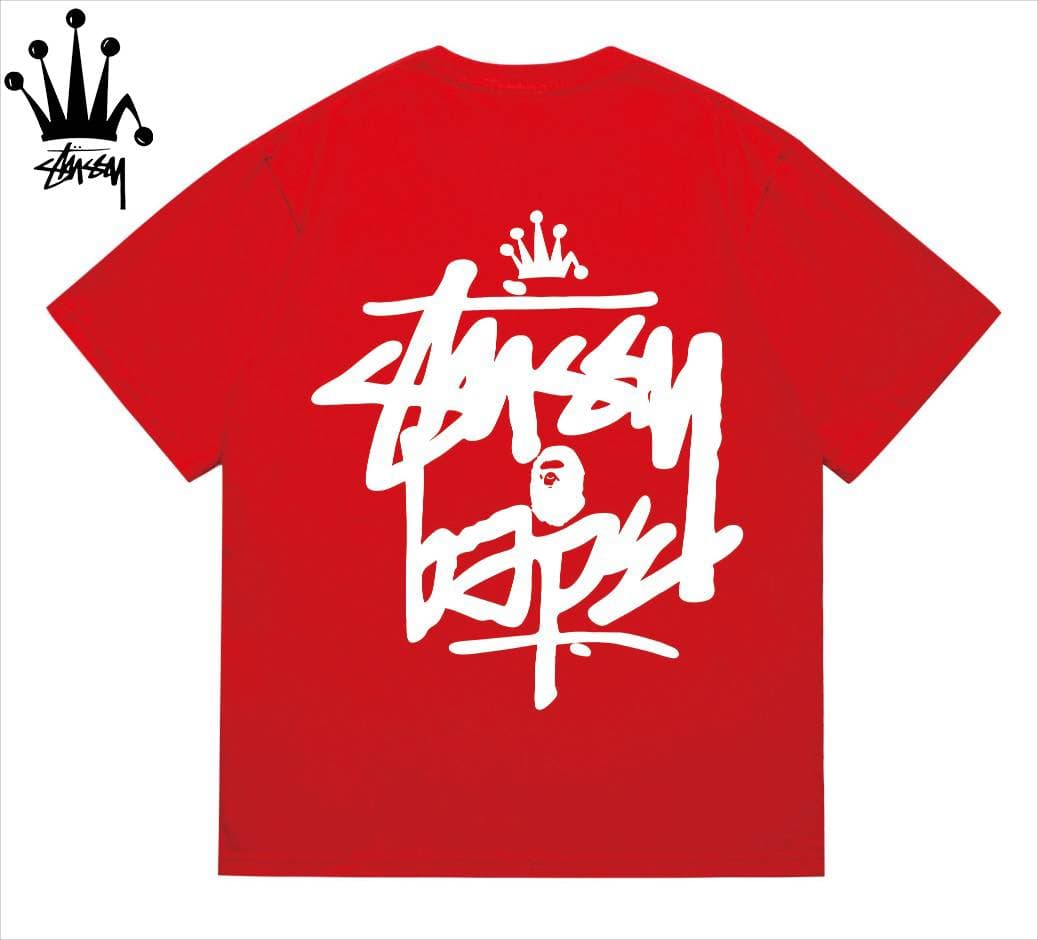 Stussy&Ape Co Branded Crown Logo Letter Ape Pattern Printed Cotton Short Sleeved T-shirt For Men And Women