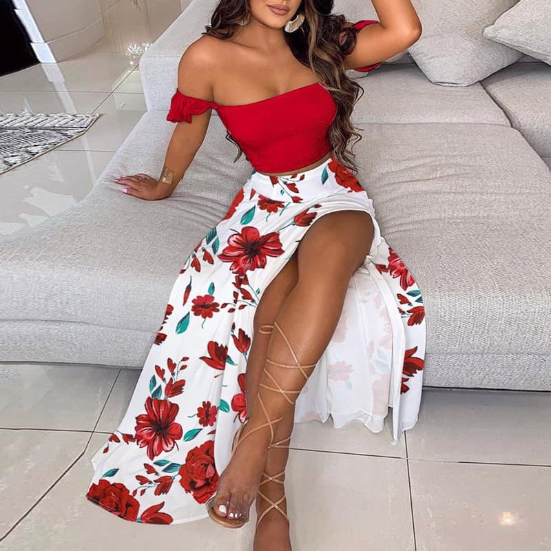 Women's Clothing Slim French Bohemian Print Mid Length Retro Tube Top Suit Dress For Women