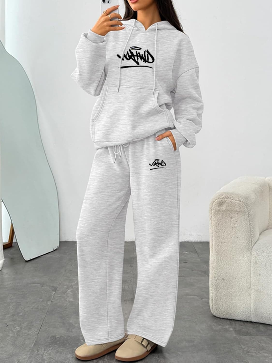 Unisex Printed Fleece Tracksuit - Full-Zip Hoodie & Jogger Set For Streetwear Comfort-B6