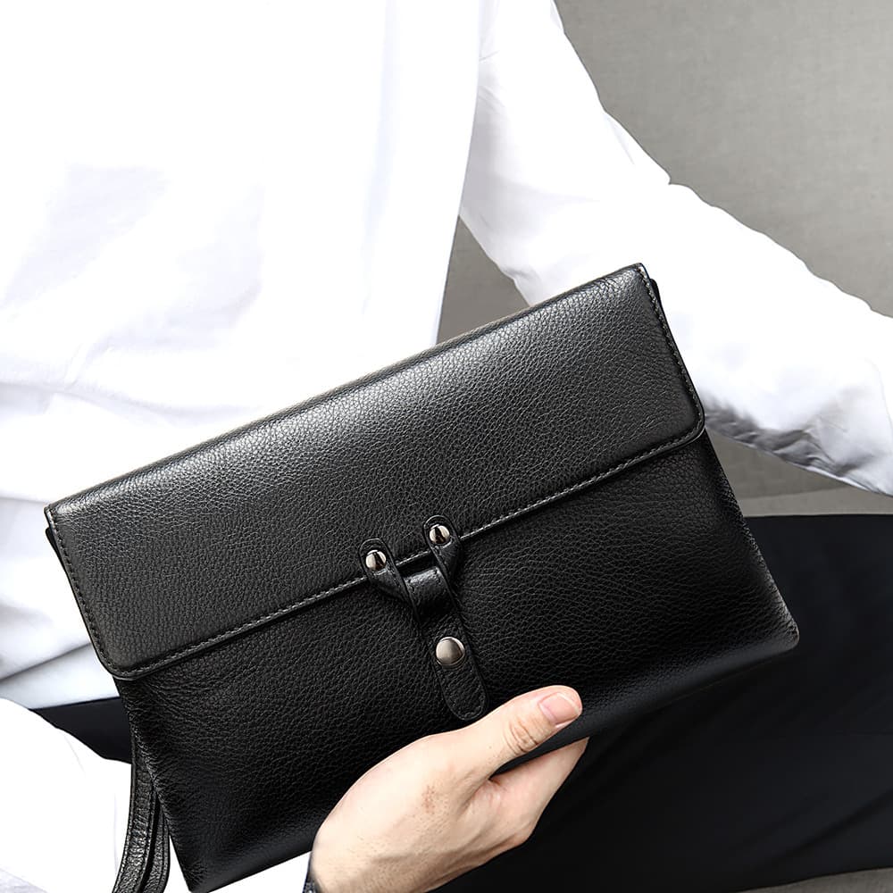 Men's Clutch Bag Wrist Bag Real Cowhide Man Holding Bag Soft Leather Envelope Business Hand Holding Baotou Layer Cowhide Wrist Bag Man