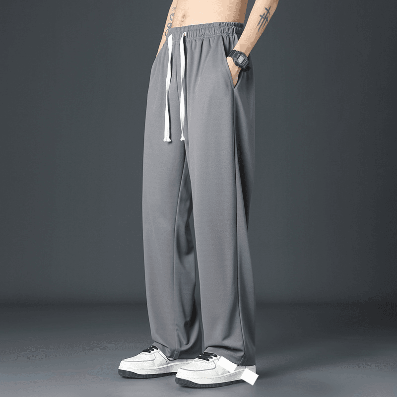 Men's Casual Straight Leg Pants - Comfortable Spring & Autumn Joggers With Elastic Waistband, Lightweight Polyester, Breathable & Stretch Fit