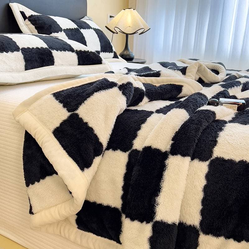 Thick Blanket Arctic Velvet Sofa Cover Blanket Checkerboard Blanket