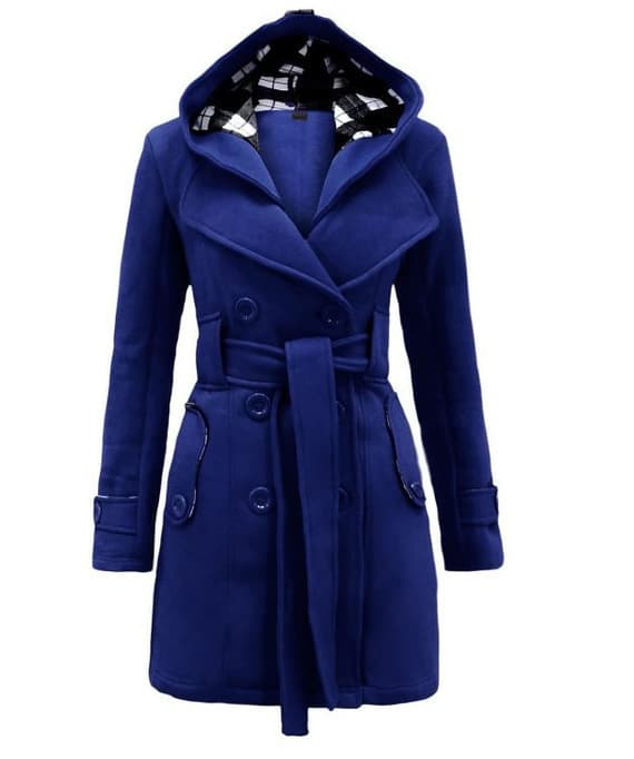 Women's Clothing new checkered hooded wool coat belt double breasted long coat