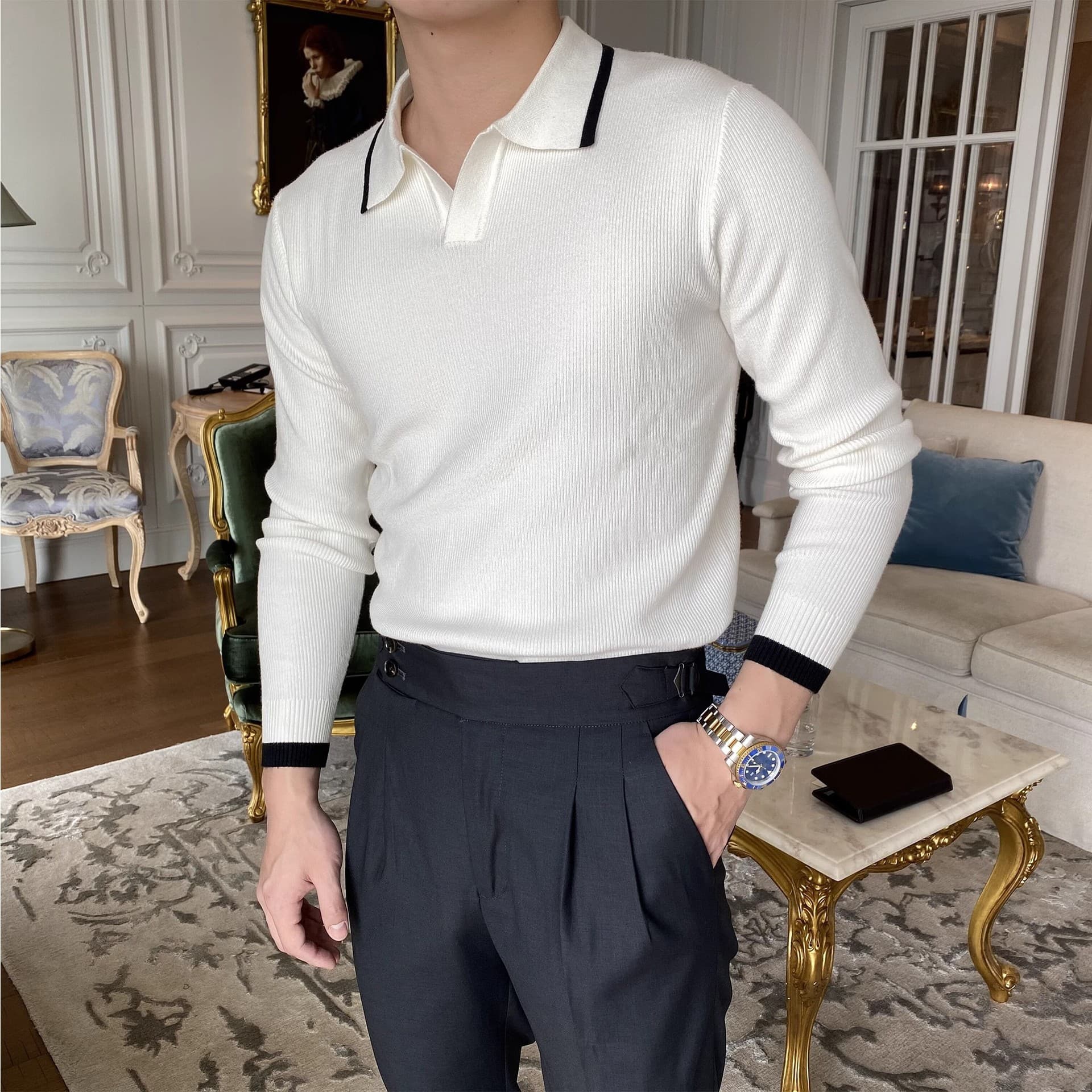 Men's Clothing Style Light Mature Casual High End Autumn Lapel Sweater Men's Elegant Temperament Fashion Youth Knitted Polo Shirt Men