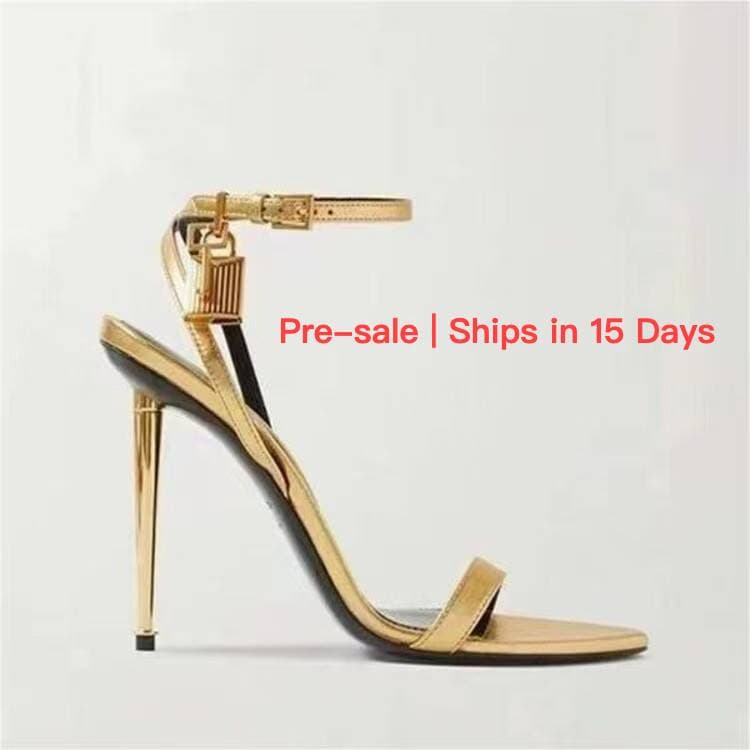【Pre-sale | Ships In 15 Days】Women's Shoes Heeled Sandals Shoes Textured Metal Fasteners With Fresh And Comfortable Open Toe Stripes Cool