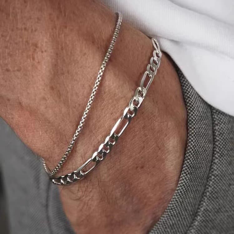Ins Style Simple Double Layer Stacked Stainless Steel Chain For Men Sweet Cool Versatile Rust-Free Hip-Hop Bracelet