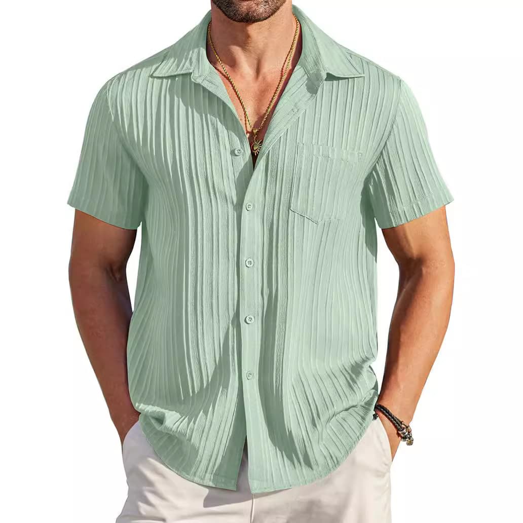 Men's Clothing 2024 Summer Lapel Solid Color Short Sleeve Button Shirt Men's Shirt Men's Clothing