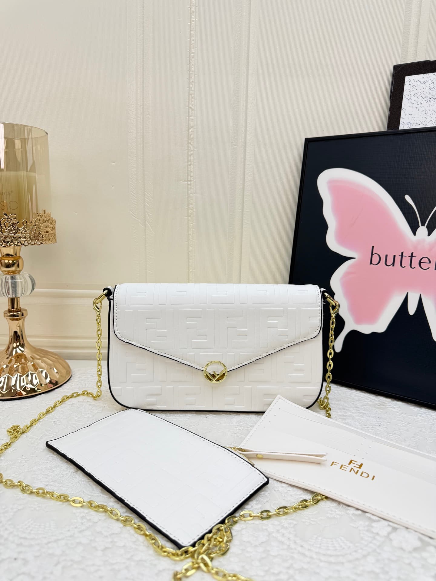 Sac bandoulière 3 en 1 pour femme, monogramme vintage, fermeture à rabat enveloppe avec chaîne amovible, porte-cartes et porte-monnaie détachable