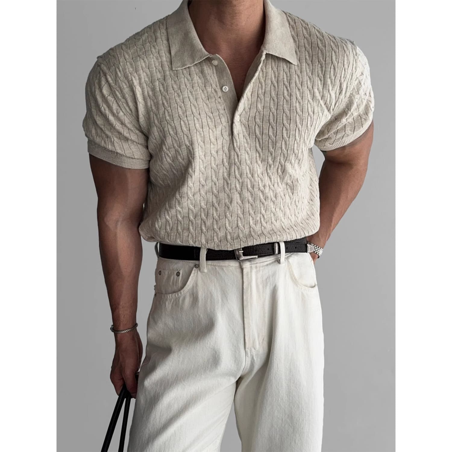 Men's Retro Knit Polo Shirt Breathable Short Sleeve Cotton Blend T Shirt Classic Collar Black Grey Beige M 3XL