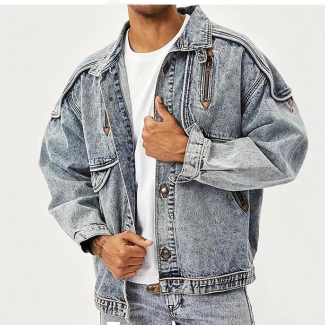 Men's Clothing American Retro Loose Jacket Long Sleeve Casual Trend New Men's Denim Tops Coat