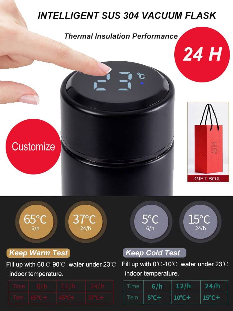 Personalized SUS304 Customized Intelligent Thermal Insulation Vacuum Flask Bottle Thermos Cup Temperature Display Custom-Made With Cup Brush