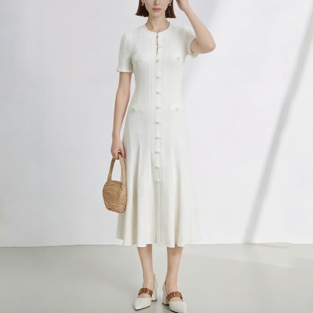 Women's Clothing Women's Style Knit Dress High End Hollowed Out Lace Sleeve Slim Fit Slit For Formal & Casual For Women