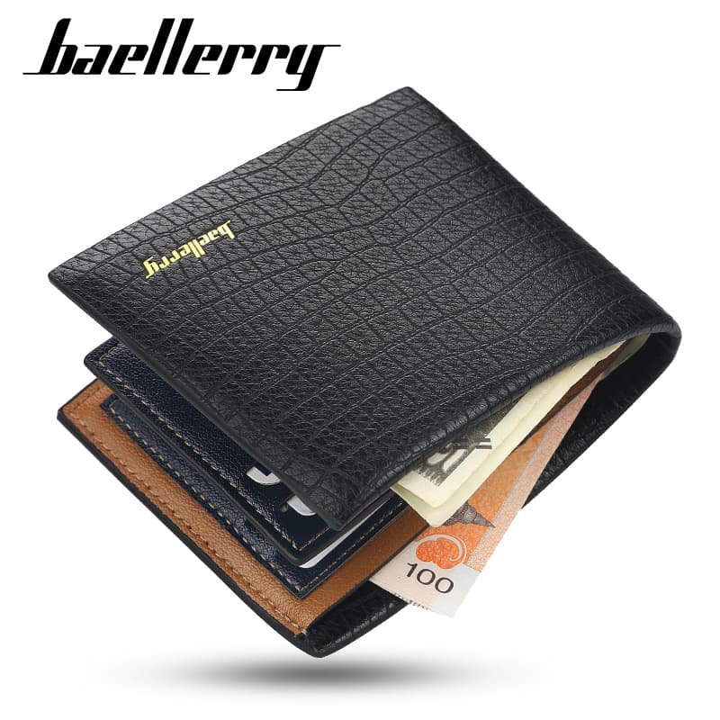 Baellerry Wallet Men's Short Crocodile Pattern Multi Card Slot Wallet Business Tri Fold Thin Bag
