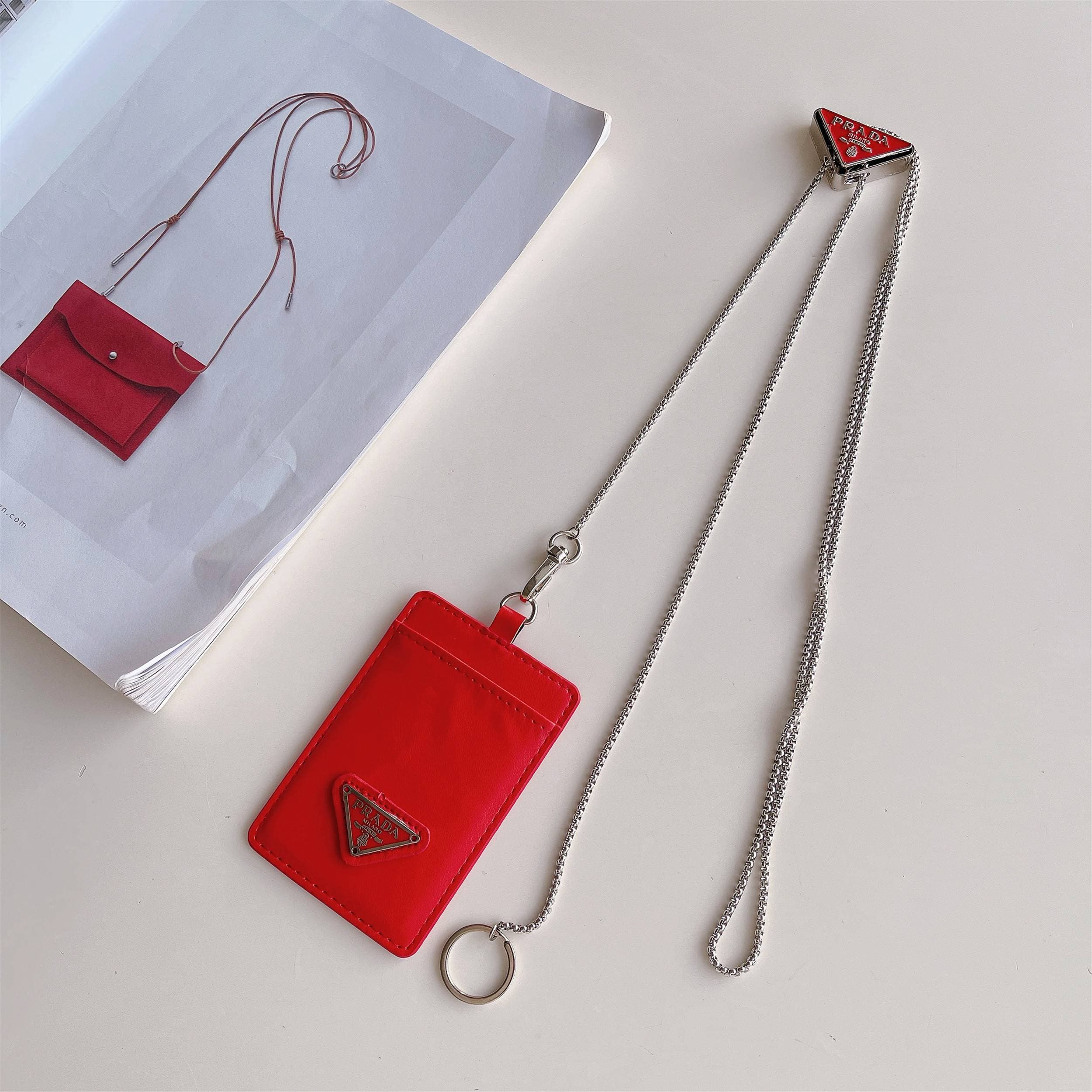 Véritable porte-cartes avec cordon tour de cou et porte-cartes en métal de qualité supérieure pour femme