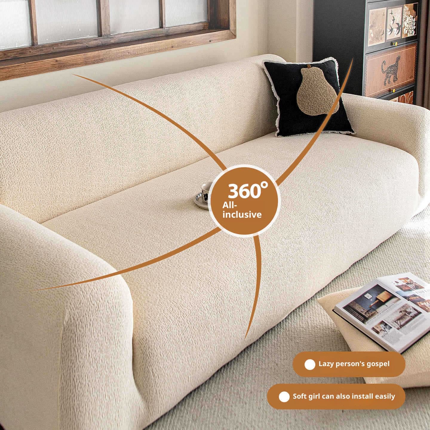 Soft Fleece Sofa Slipcover – Lightweight, Cozy & Universal Fit (5 Neutral Colors, 6 Sizes, Includes Pillow Covers)
