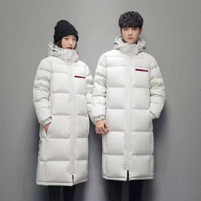 Unisex Long Hooded Winter Coat With Letter Print - Thickened Windproof Parka For Men & Women, Streetwear Fashion Outerwear