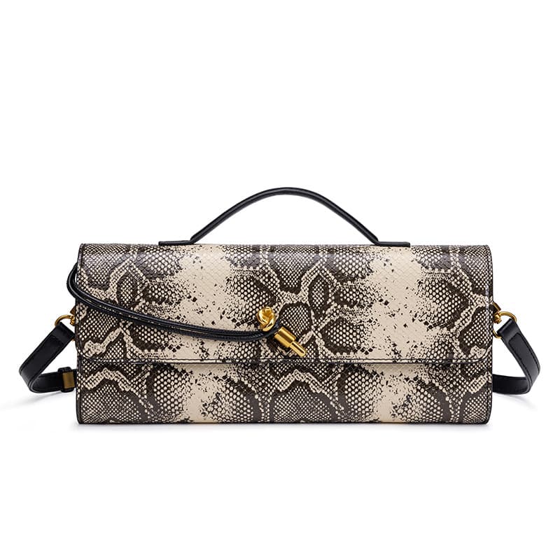 Koossoasis New Hand-held Dinner Bag Women's Horizontal Trend Crocodile Pattern Python Pattern Baguette Bag Niche Shoulder Messenger Bag