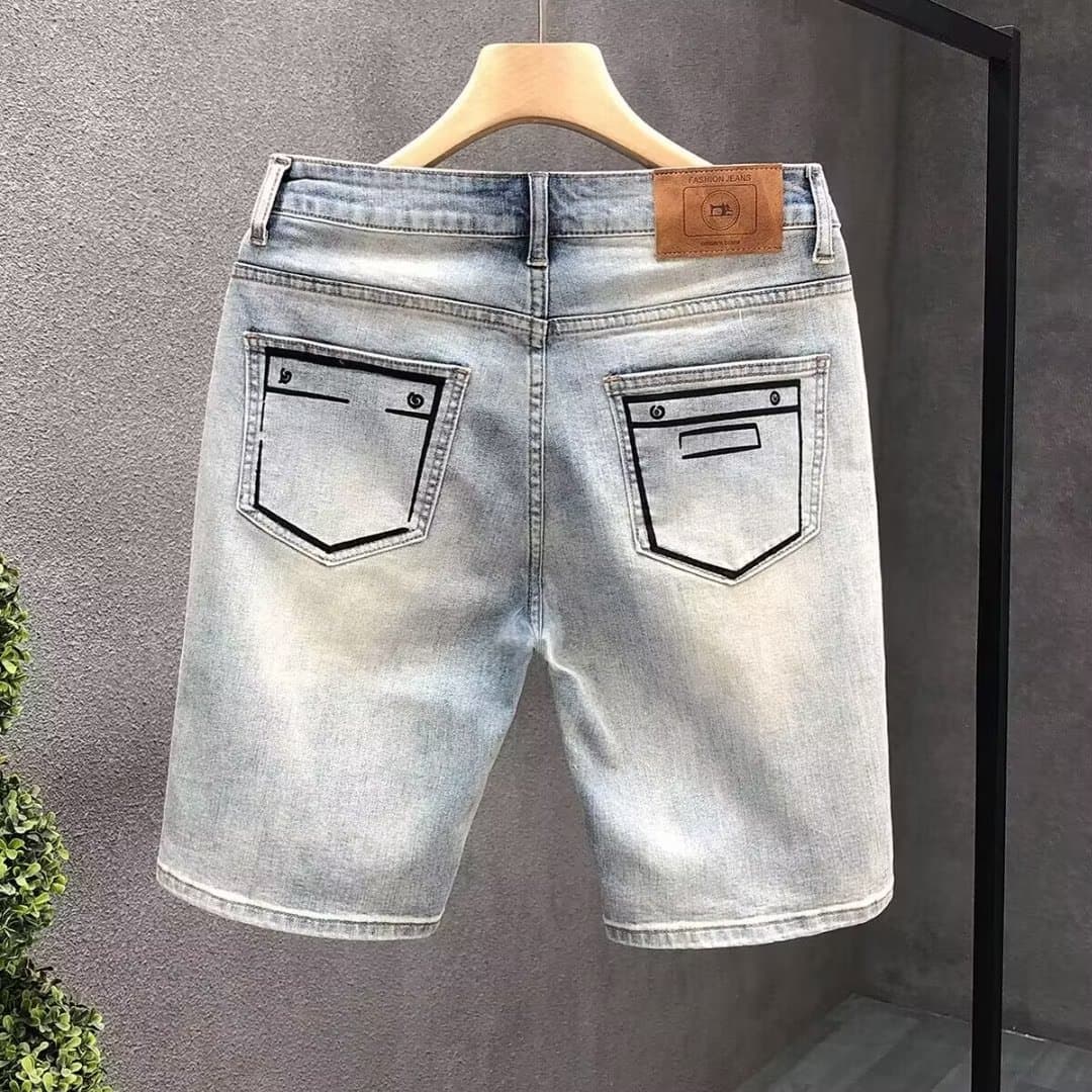 Summer thin denim shorts, Korean version, trendy holes, slim fit, casual fashion pants, men's five point horse pants