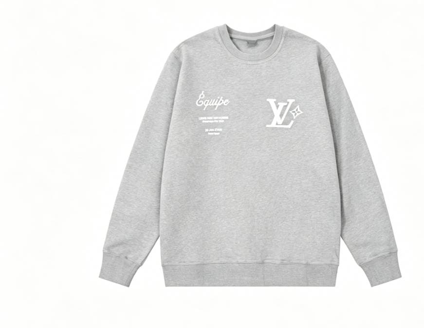 Sweat-shirt unisexe LV à col rond, double imprimé graphique sur le devant : lettres cursives EQUIPE et logo étoile LV. Pull à manches longues, st
