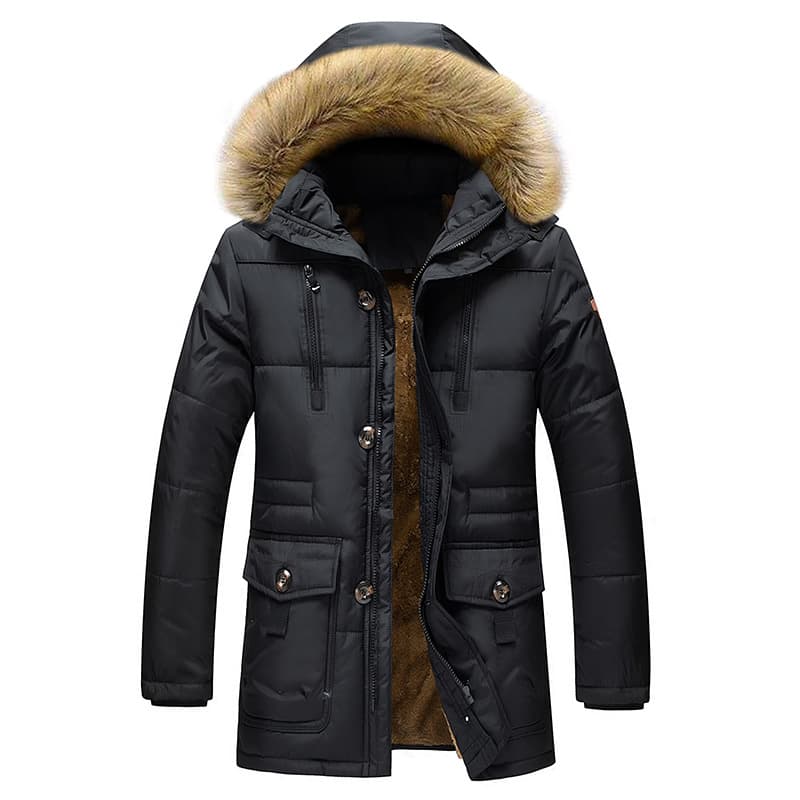 Plush lining middle-aged and elderly coat dad with fur collar winter padded jacket men's cotton-padded jacket large size plus velvet thick mid-length
