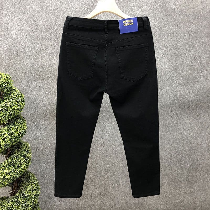 Jeans de couleur unie haut de gamme pour hommes, marque élégante, élastique, coupe slim, petits pieds, haute lumière, tendance, décontracté