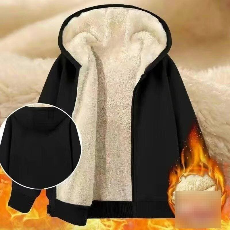 "Men's Fleece-Lined Hooded Cardigan – Plush Velvet Texture, Oversized Fit (Black, M-5XL)"