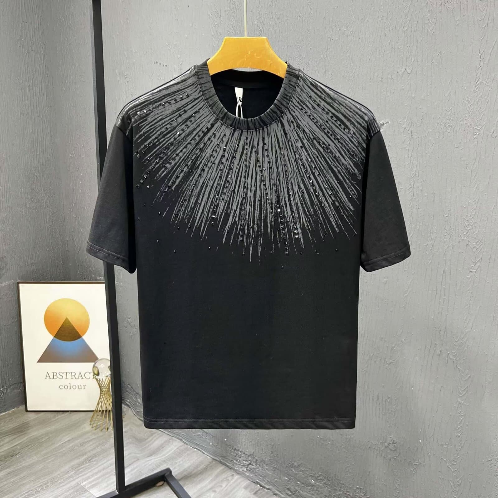 Men's Trendy Gray Cotton T-Shirt Summer Style Loose Fitting Casual round Neck Short Sleeve Breathable One-Piece Fashionable