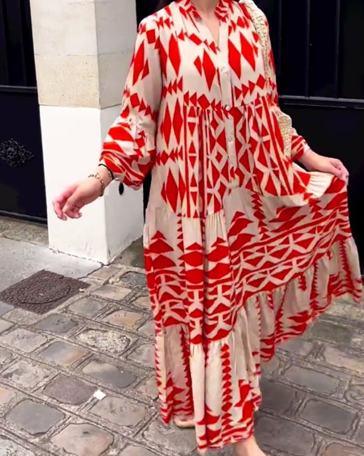Women's New Elegant Printed Shirt Dress Bohemian Style Dress