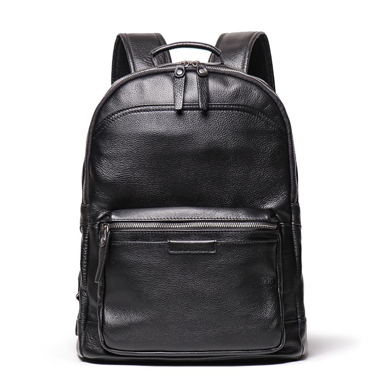 Men's backpack with large capacity outer layer of cowhide, plant tanned leather, retro leather women's travel bag, black backpack