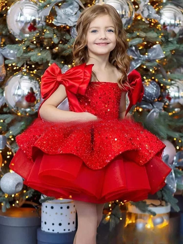 Robe de princesse de luxe pour filles - Robe élégante de fête d'anniversaire avec broderies florales et jupe en tulle, robe de cérémonie pour le
