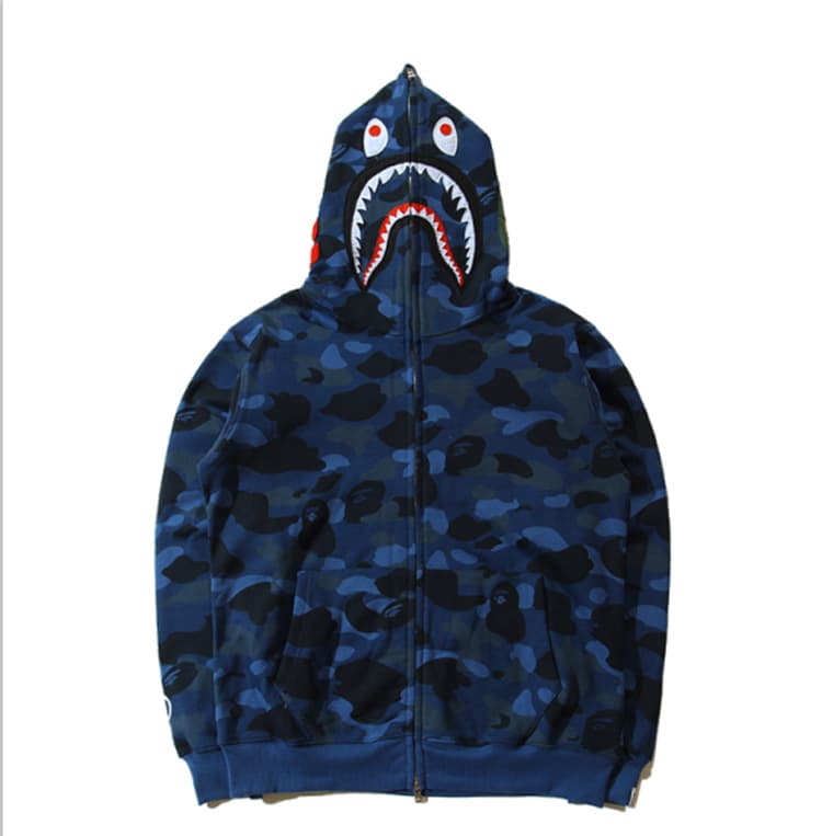 C Automne et hiver tendance mâle et femelle requin camouflage imprimé velours pull hommes veste à capuche décontractée