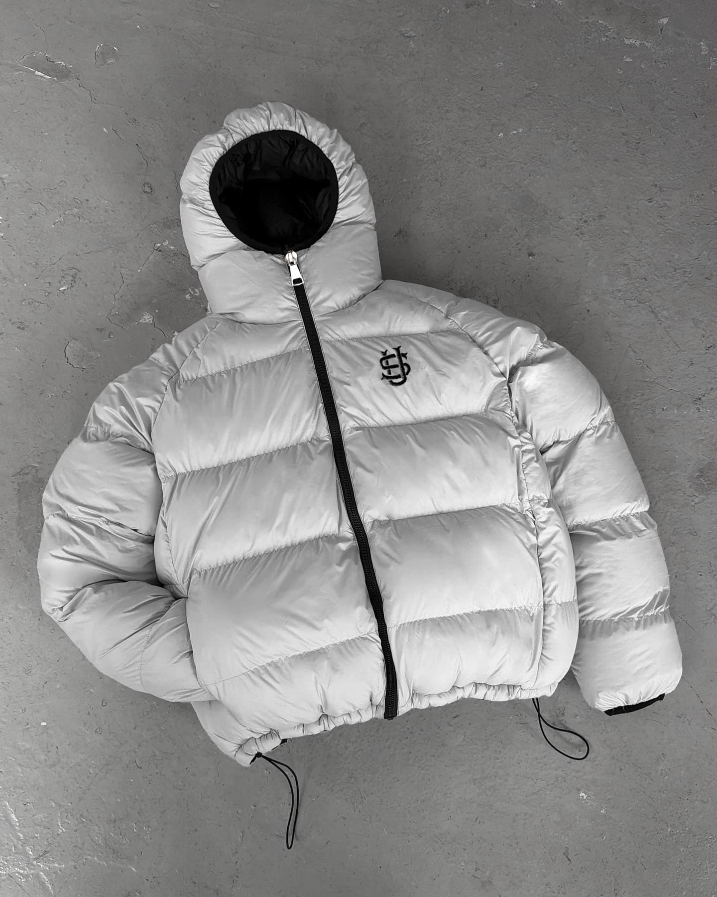 Gothic Hip-Hop Reversible Puffer Jacket, High-Street Embroidered Coat, Minimalist Winter Outerwear