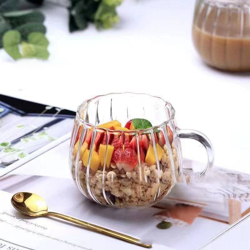 Coffeeware Striped Round Fun Cup Pumpkin Cup Glass Heat Resistant Milk Tea Cup Big Belly Vertical Pattern Cup Home With Handle Water Cup