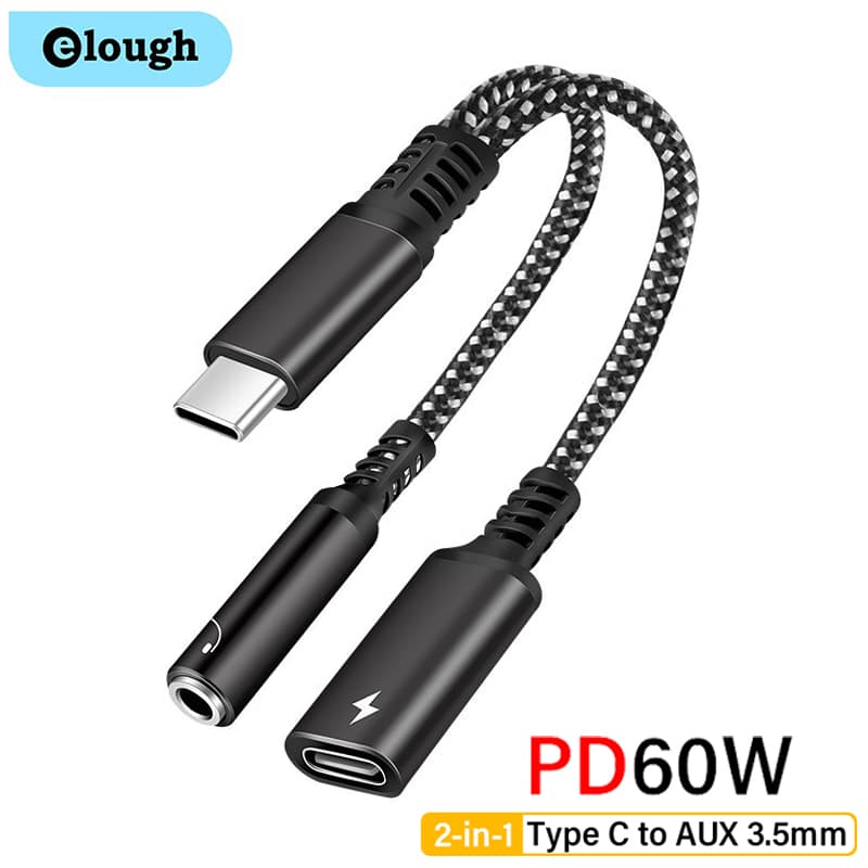 USB C to 3.5mm headphone jack adapter PD60W fast charging cable audio assist adapter for iPad Pro Samsung S20