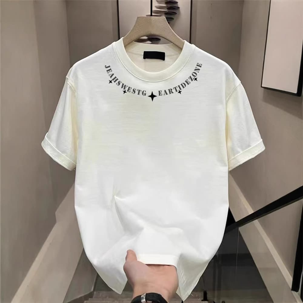 Men's Clothing Summer Cotton T Shirt Short Sleeve Men's Versatile Style Simple American Print Casual High Street Fashion Half Sleeve Heavy Top