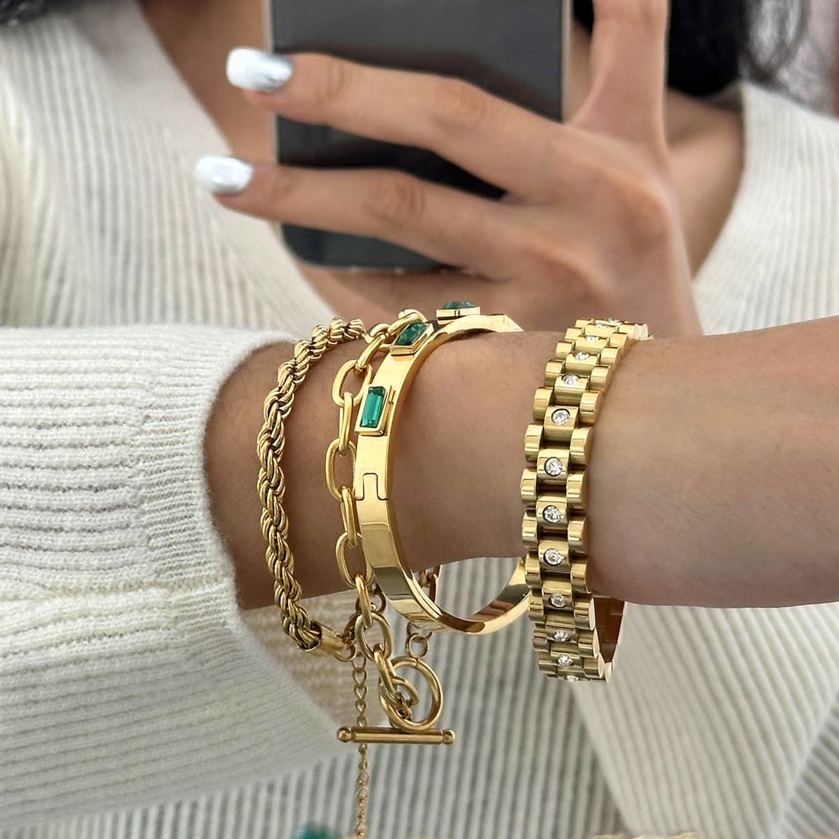 Stainless Zircon High End Niche Bracelet Gold Titanium Steel Plain Ring Hand Jewelry