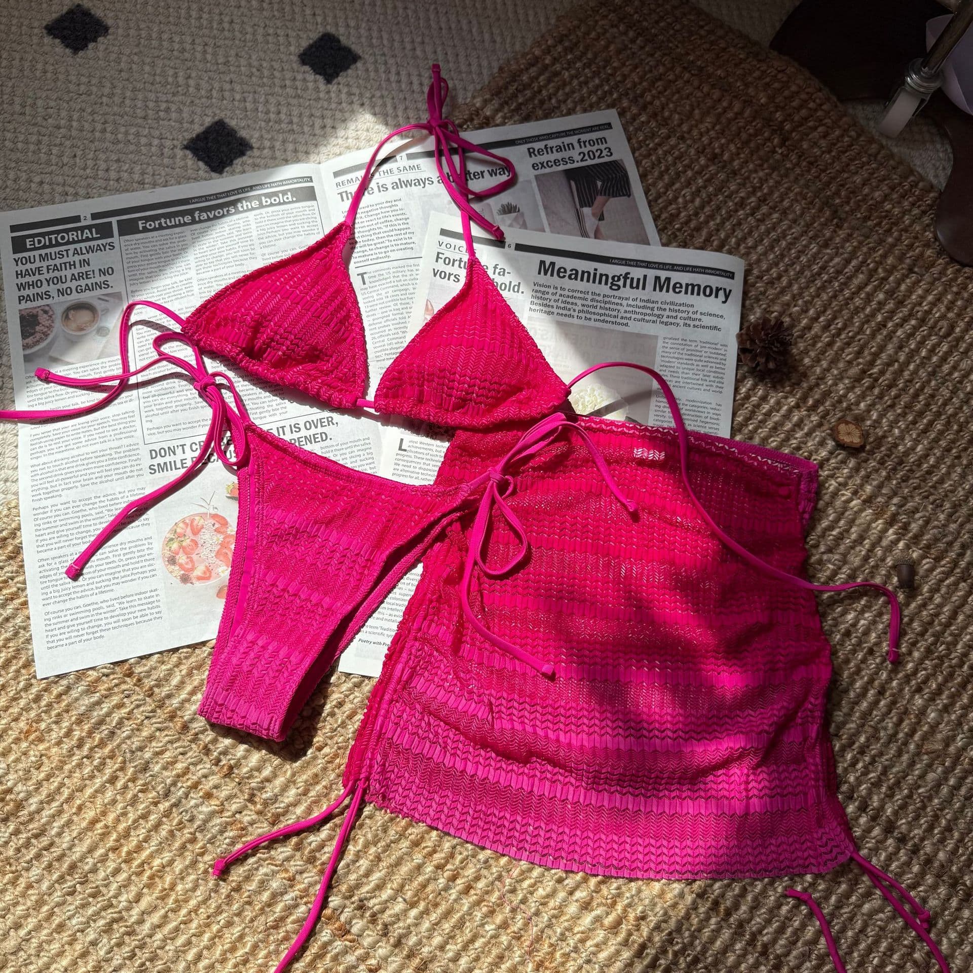 2025 New European And American Gradient Mesh Three Piece Beach Short Skirt Sexy Bikini