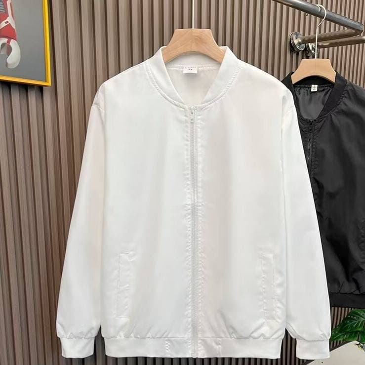 Men's Slim Fit Bomber Jacket - Streetwear Baseball Coat, Windproof Lightweight Zip-Up Jacket For Spring Fall, Black/White