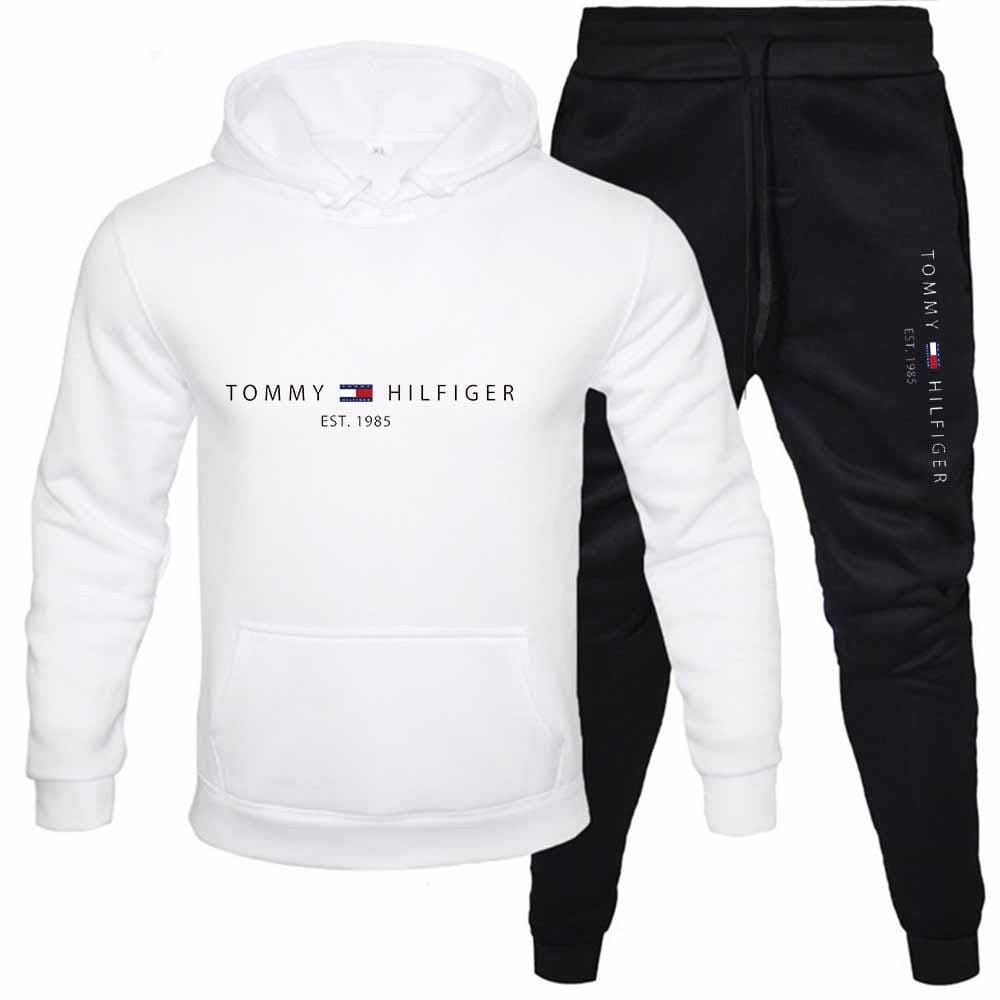 PQ Automne Hiver Hommes Pull Plus Polaire À Capuche Costume Imprimé Couleur Unie Pull Sport Ensemble 2 Pièces