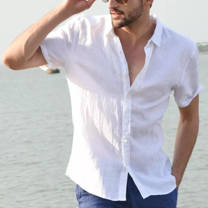 Man's clothing Men's Summer Men's solid color casual short-sleeved lapel single-breasted cardigan shirt men