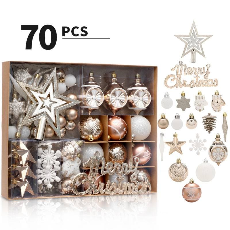 Christmas Champagne Gold Ornament Set - Handcrafted Tree Topper & Decorative Hanging Balls Elegant Holiday Decor For Festive Home & Party